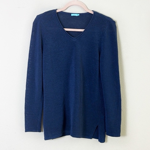 J. McLaughlin Callum Blue V-Neck Long Sleeves Pullover Sweater size Medium - Picture 1 of 7